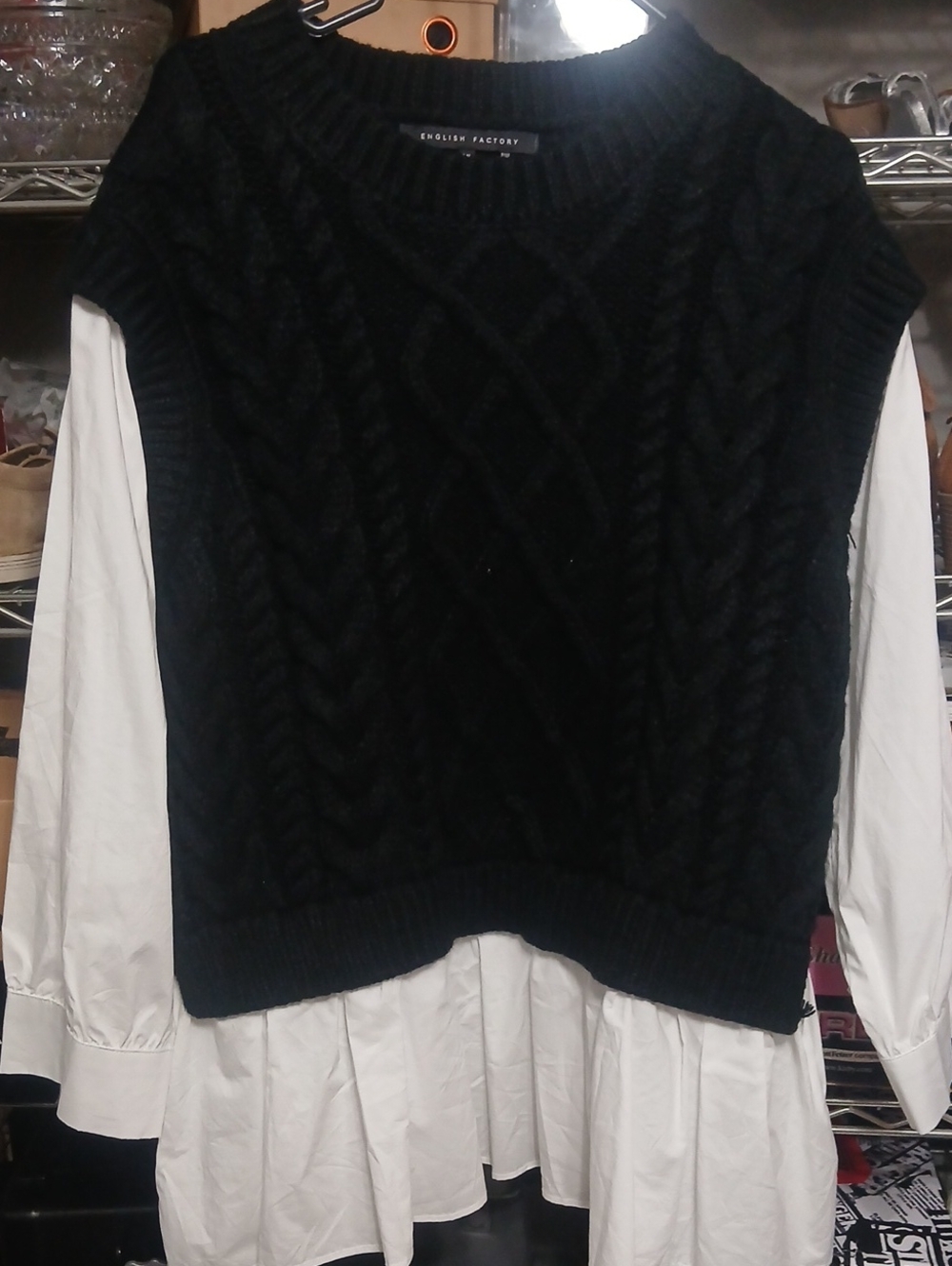 English Factory Black Cable Knit V-Neck Sleeveless Sweater Vest